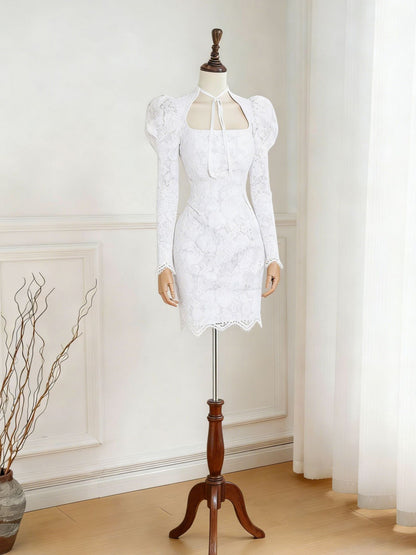 Lace Puff-Sleeve Mini Dress