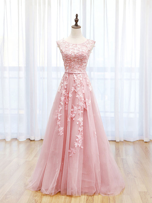A-Line Lace Pink floral Dress