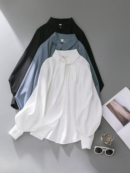 Oversized Point Collar Lantern Sleeve Blouse