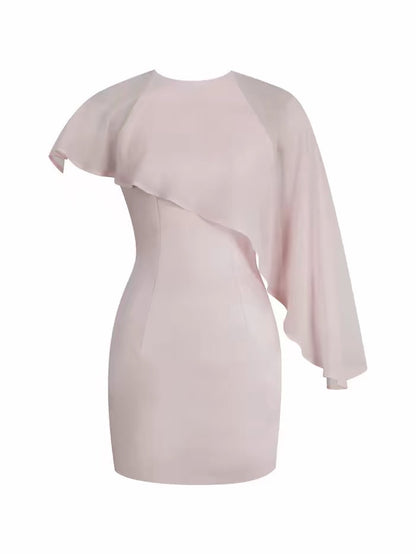 Cape Overlay Bodycon Mini Dress - pink