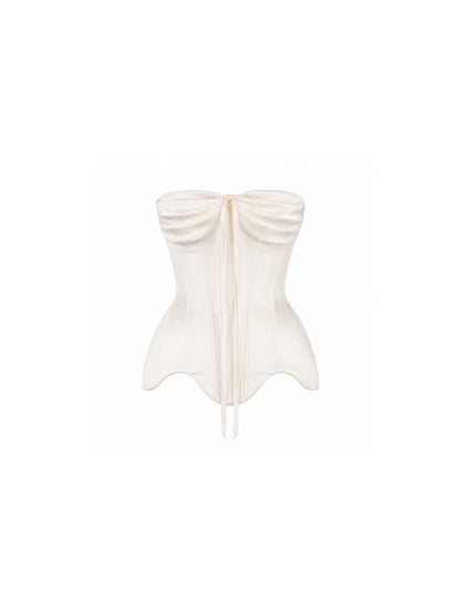 Cream Sheer Floral Lace Fitted Hourglass Layered Romper and Corset Set