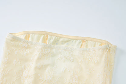 meroy Strapless Lace Mini Dress in Yellow