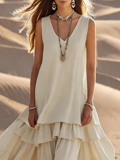 Sleeveless V-Neck Tiered Ruffle Maxi Dress