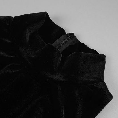 velvet mesh patchwork maxi dress in black