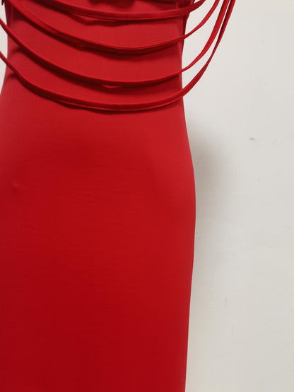 red stretch jersey or crepe fitted column dress