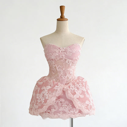 Lace Embroidered Bandeau Sleeveless Dress