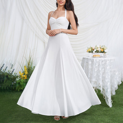 Halter Twist Bust Flowy Chiffon Wedding Maxi Dress