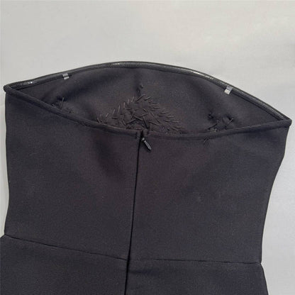 Black Crepe Column Maxi Dress with Silver Embellishment and Cape Detail
