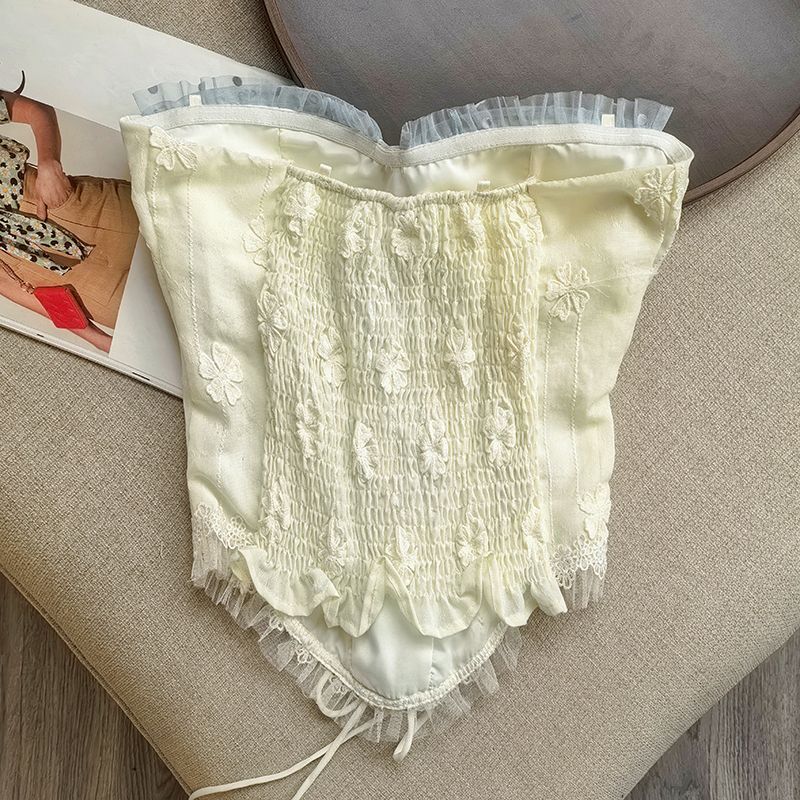 Cream Floral Lace Corset Bustier Top