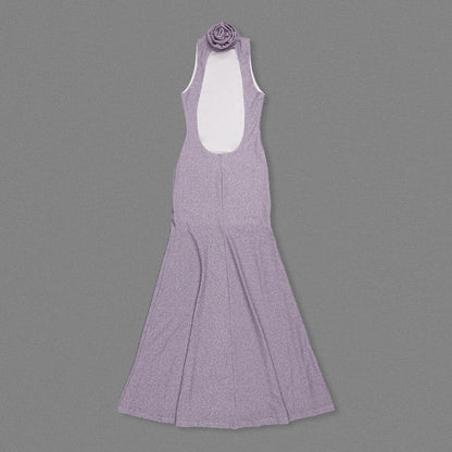 delia Sleeveless back flower embellished halter maxi dress in pale purple