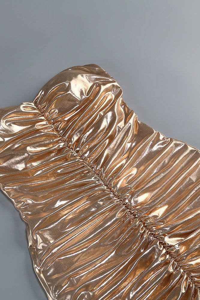 Gold Metallic Ruched Mermaid Gown
