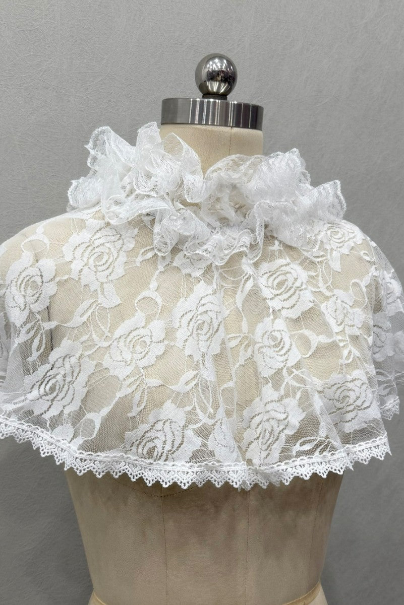 Rose Floral Lace Ruffle High Neck Short Cape Shrug