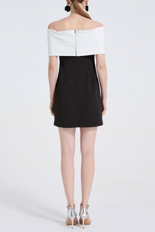 sandra off-shoulder 3d flower mini dress in black