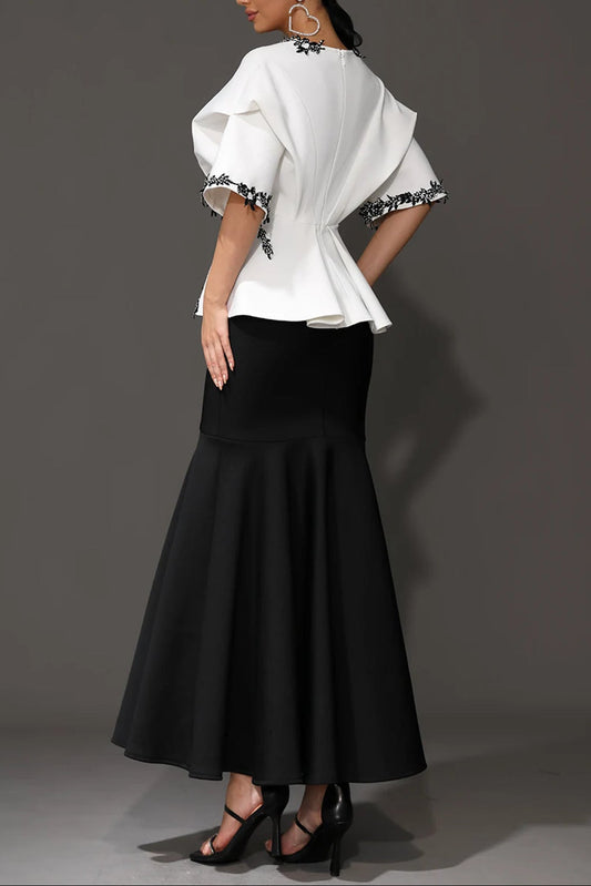 joanna V-Neck Half Sleeve Floral Bandage Top & Skirt Two-Piece Set