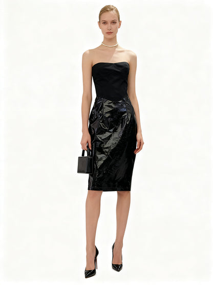 miriam black Sleeveless strapless cropped top mini skirt