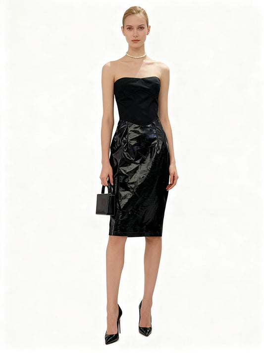 miriam black Sleeveless strapless cropped top mini skirt