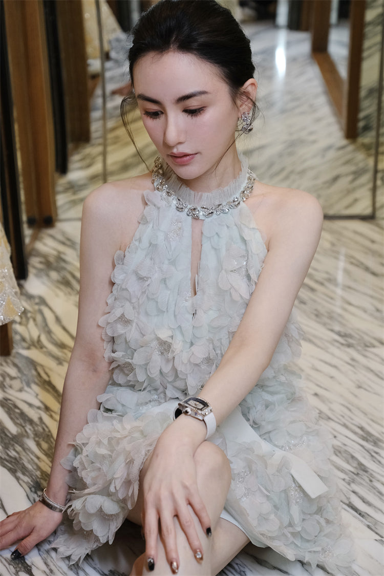 Pastel Green Ribbon Floral wedding guest bridal Dress