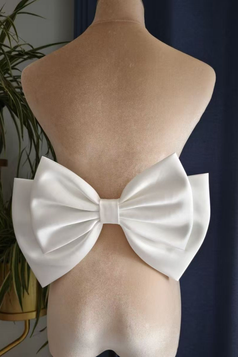 Double-Layer Oversized White Satin Giant Back Bow Bridal Accessory