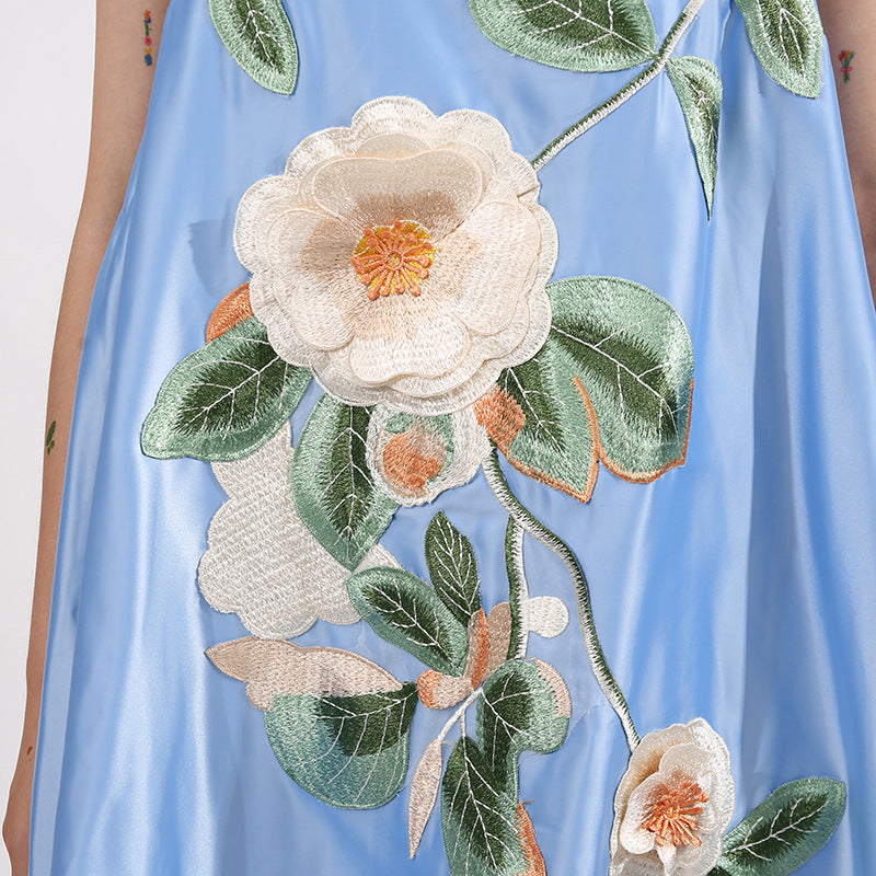 edwina applique floral Embroidered Mini Dress in blue