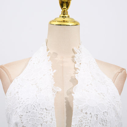 hazel white Deep V-neck halterneck layer ruffle trim maxi dress