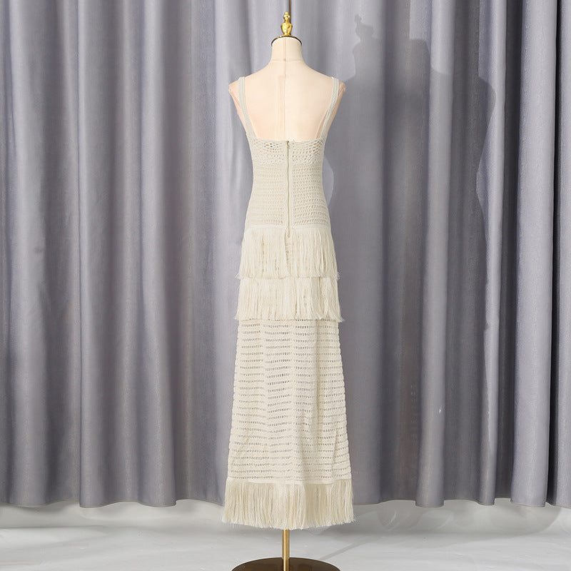 Cream Crochet Knit Column Dress