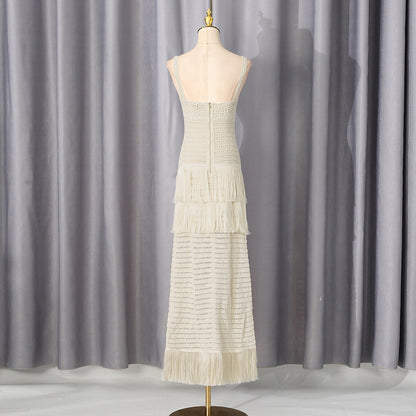 Cream Crochet Knit Column Dress