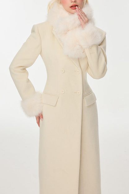Ivory Slim faux fur mid-length woolen coat