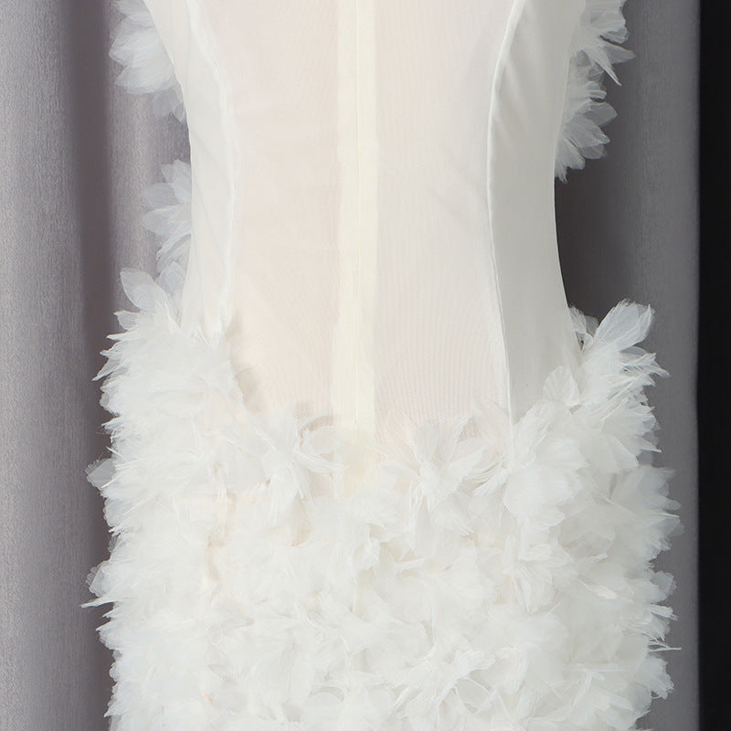 White Halter Maxi Dress with 3D Floral Embellishments