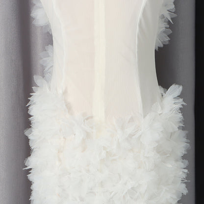 White Halter Maxi Dress with 3D Floral Embellishments