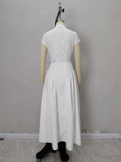 Cap Sleeve Belted Shirt Maxi Dress