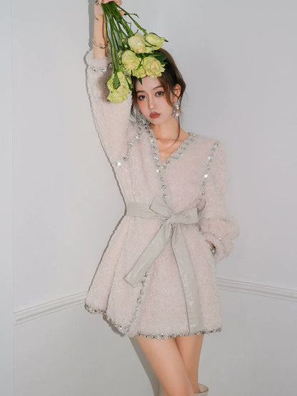 Joy V-Neck Long Sleeve Diamond Stud Coat