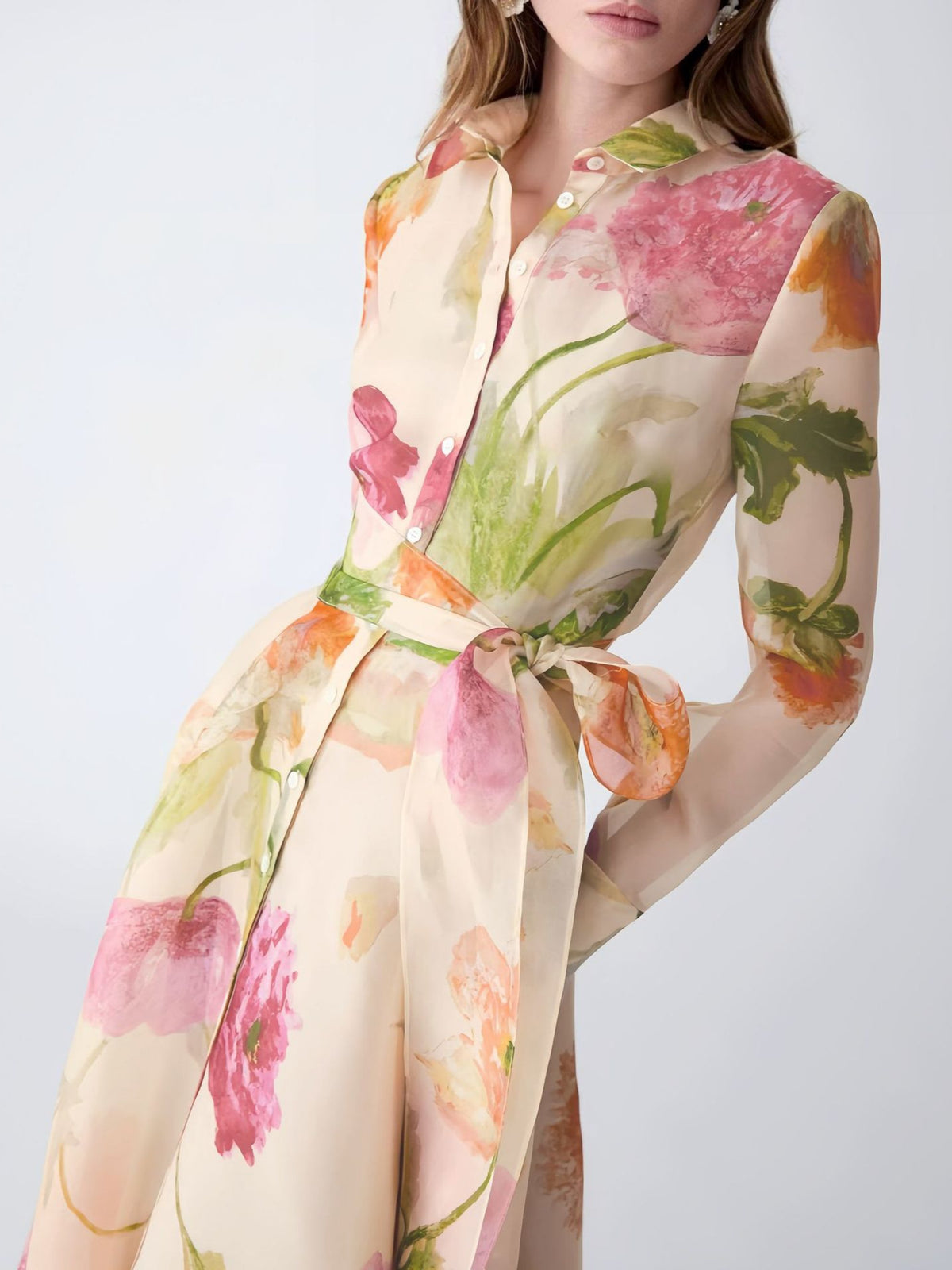 printed long sleeves strap dress