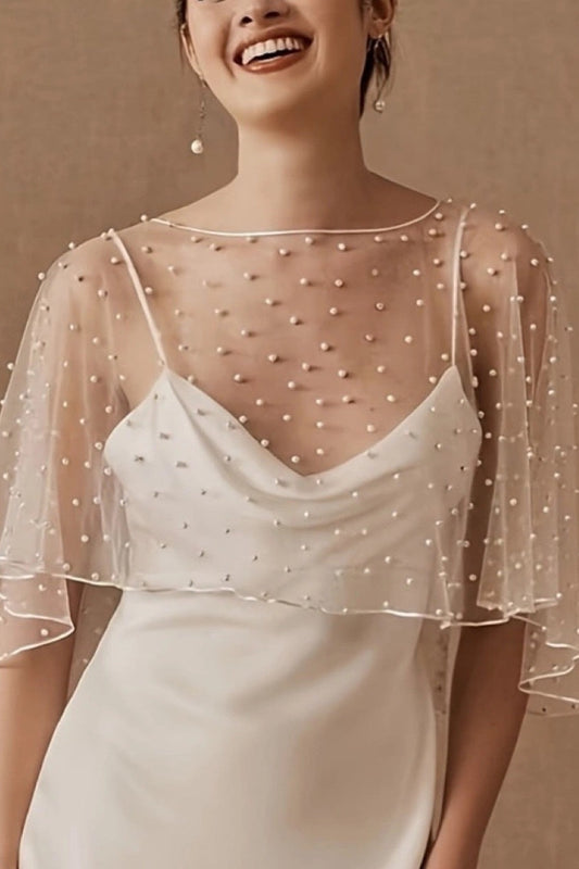 Wedding dress, bridal shawl, wedding handmade pearl floating gauze cloak, wedding studio photo registration, photo shooting, women's shawl
