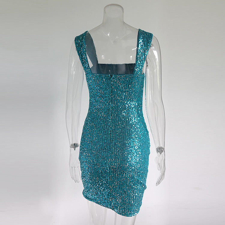 philipppa Sequin pleated Mini Dress in blue