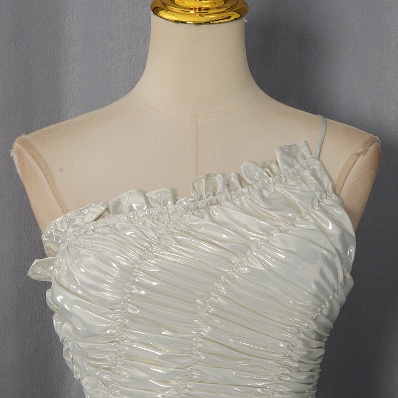Champagne Gold Metallic Ruched Asymmetrical Dress