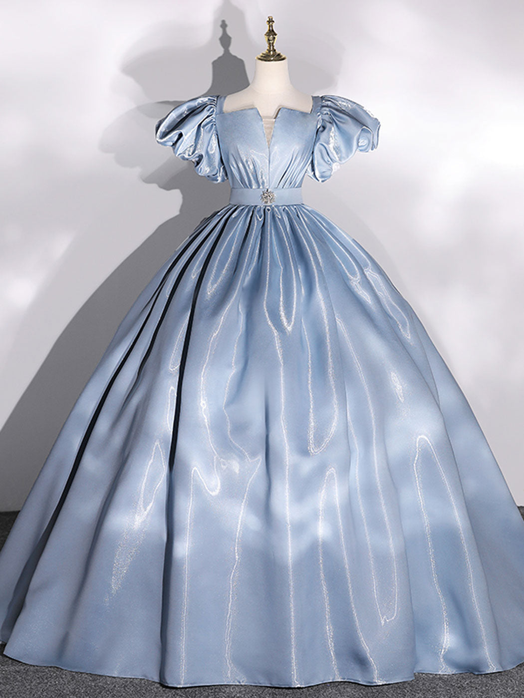 Ball Gown Puff Sleeves Blue Sweet Dress