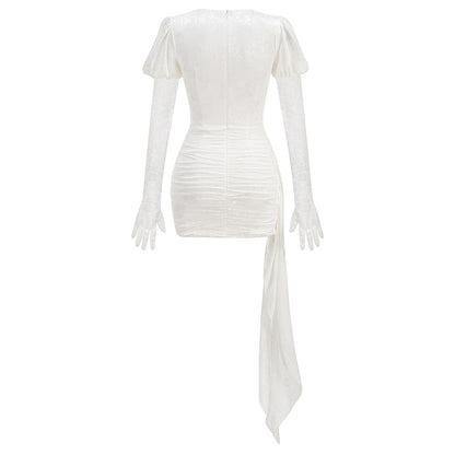 Dariel Floral Jacquard Cutout Draped Mini Dress - White