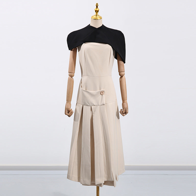gustave Khaki Cape sleeveless irregular midi dress