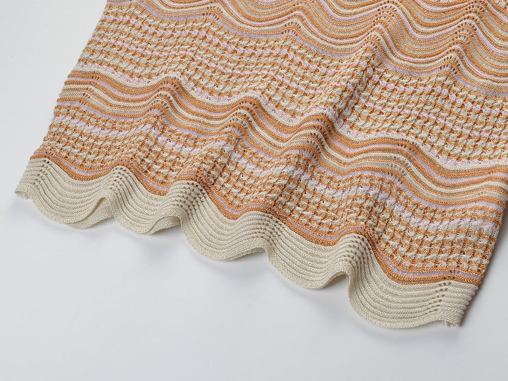 Beige Pointelle Knit Fitted Column Two-Piece Set