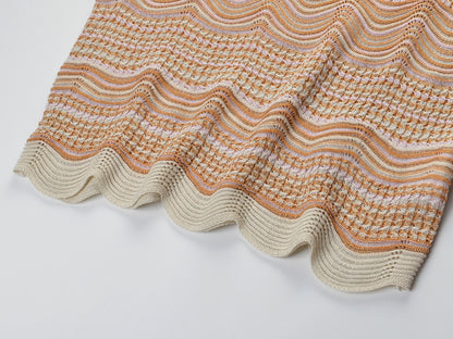 Beige Pointelle Knit Fitted Column Two-Piece Set