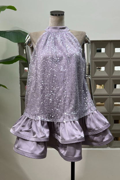 gemma sequin Sleeveless Bowknot Mini Dress in white