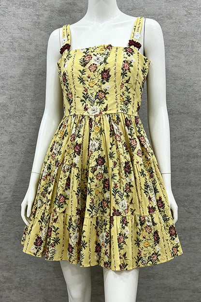 Yellow Floral A-Line Fit-and-Flare Mini Dress