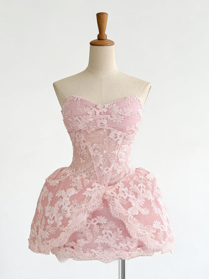 Lace Embroidered Bandeau Sleeveless Dress