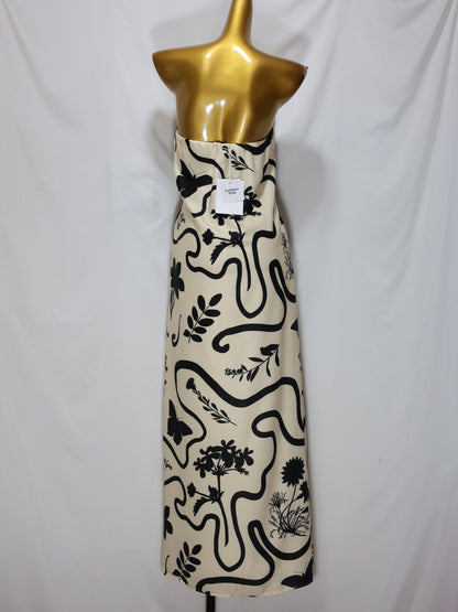 Tropical Leaf Print Strapless Maxi Dress