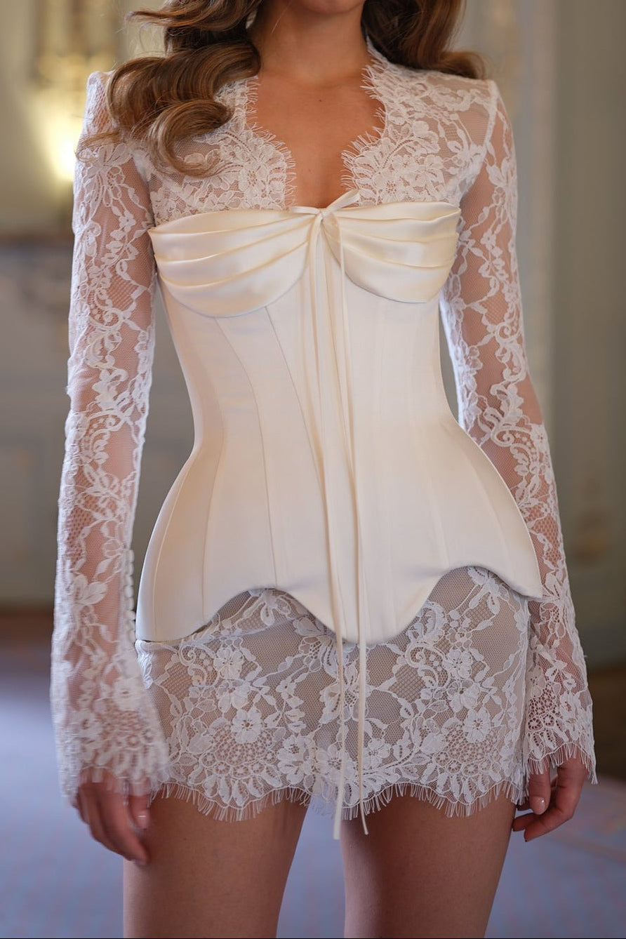 Ivory Lace & Satin Corset Mini Dress