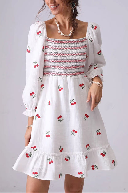 long-sleeved cotton double-layer gauze printed open back lotus skirts