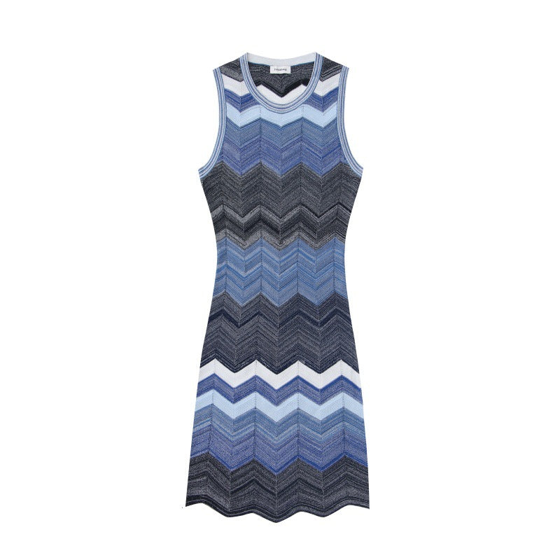 Chevron Striped Sleeveless Knit Mini Dress