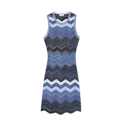 Chevron Striped Sleeveless Knit Mini Dress