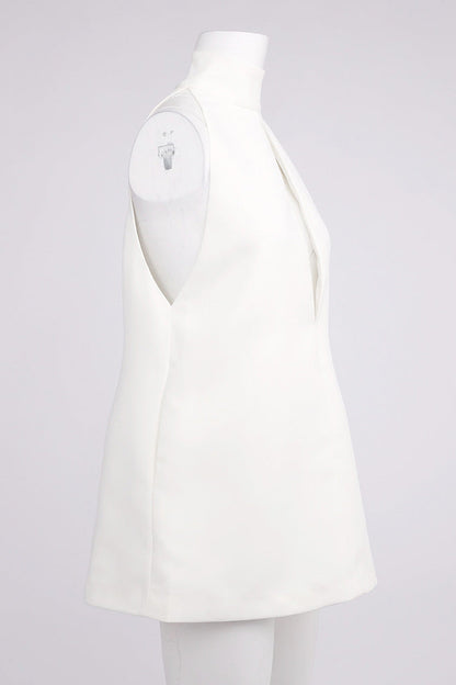 v-neck cutout backless crepe halter dress - white