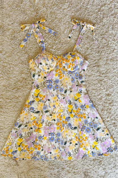 Multicolor Floral Tie-Strap Bustier Mini Dress
